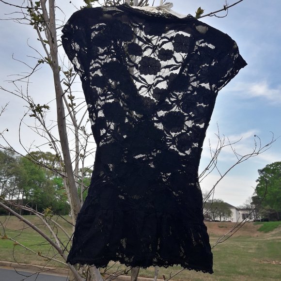 Vintage Black Lace Top Camisole Short Sleeves - Picture 5 of 7